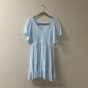 Light Blue Smocked Front Ruffle Hem Maternity Dress